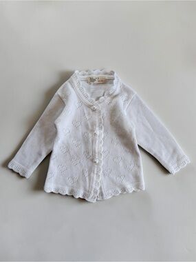 LILAX NWOT Baby Girl Classic White Pointelle Heart Knit Cardigan Sweat